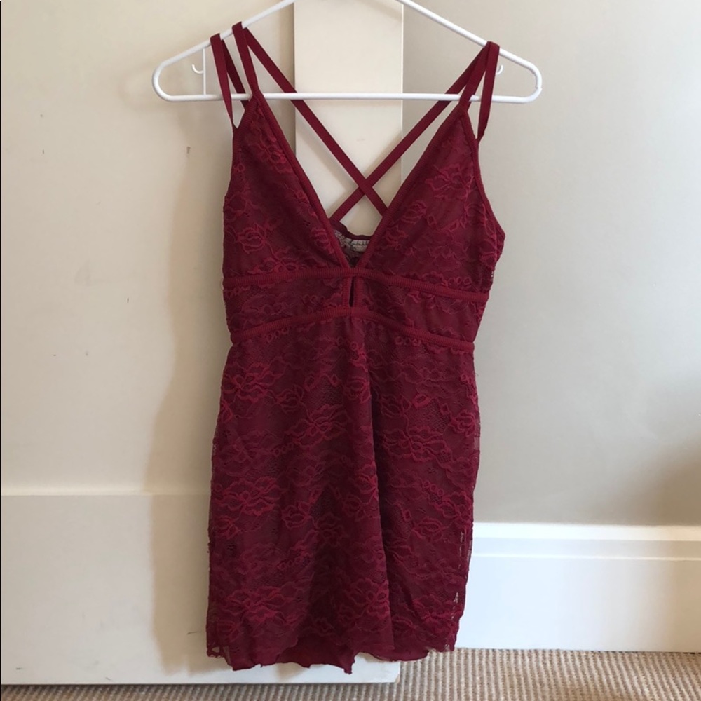 Red lace mini dress